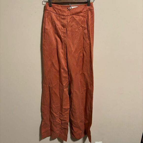 Aritzia Wilfred Effortless Linen Wide Leg Pant Warm Sienna Red- Size 0 - Picture 4 of 12
